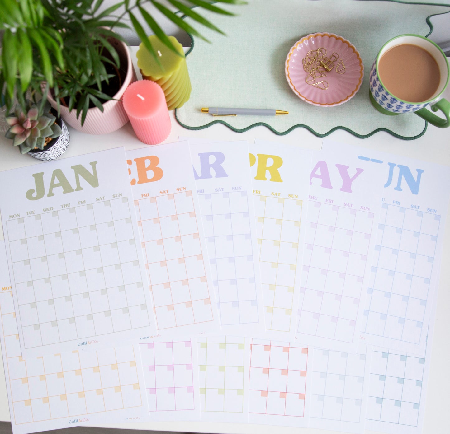 Large A4 Monthly Wall Planner | XL Colourful Planner | Perpetual Undated Design | Individual Pages