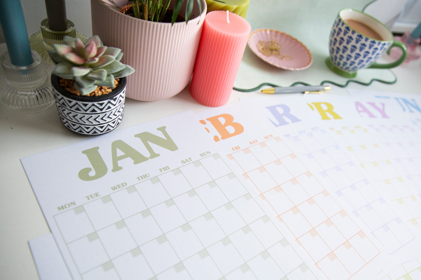 Large A4 Monthly Wall Planner | XL Colourful Planner | Perpetual Undated Design | Individual Pages