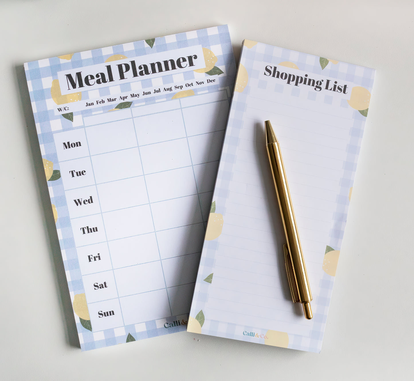 Lemon Gingham Meal Planner and Shopping List Bundle | A5 DL Notepad Set | Weekly Meal Planner | Grocery List Pad | Magnetic Option | Kitchen Organiser