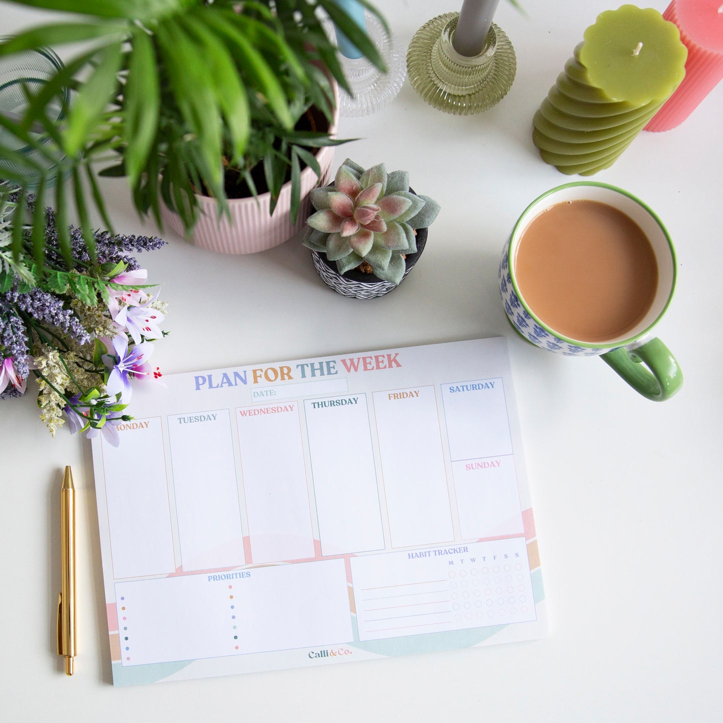 A4 Soft Pastel Weekly Planner Pad | Colourful Desk Notepad | Daily Planner, Priorities & Habit Tracker | 50 Sheets | No Bleed-Through