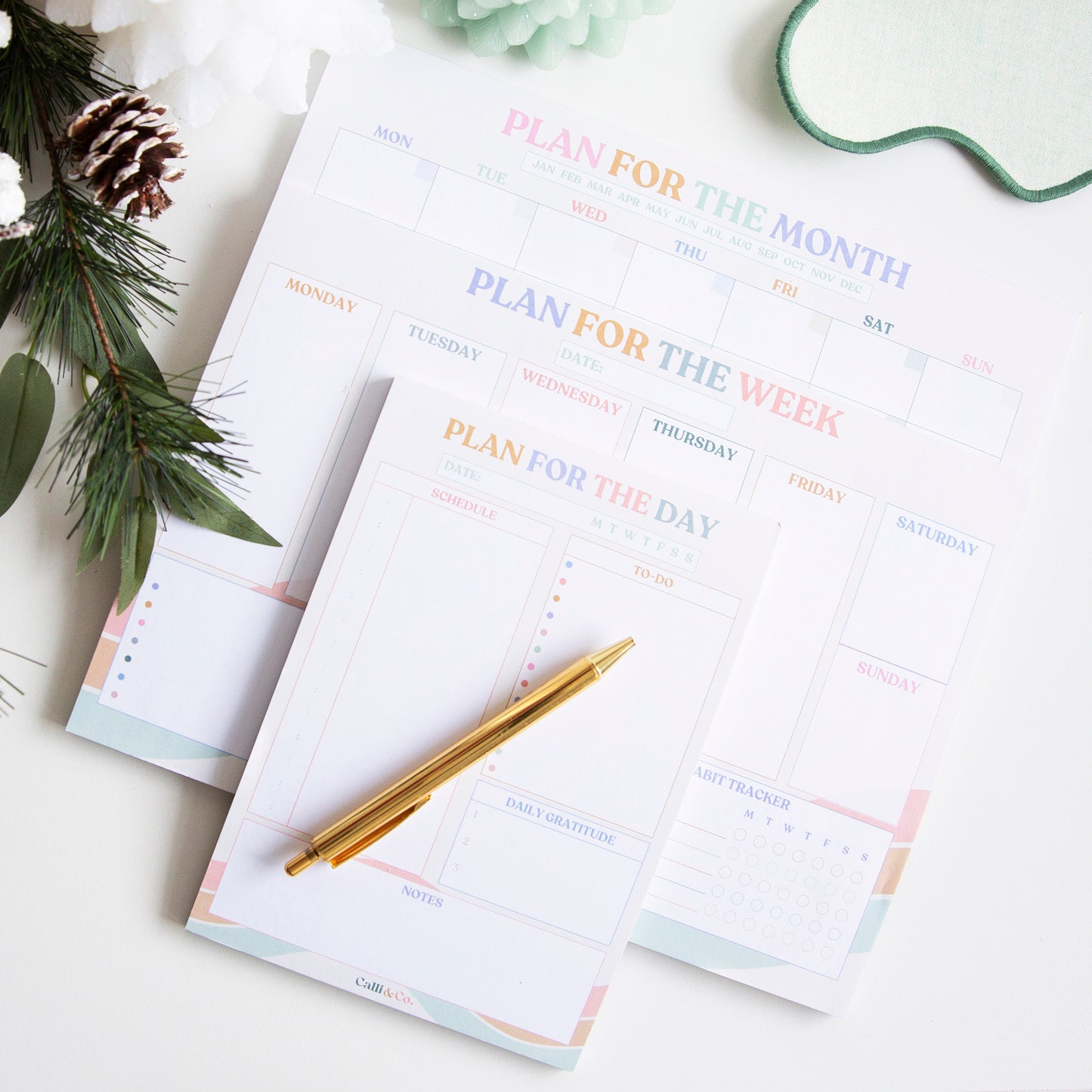 Plan for the Day, Week & Month Bundle | A5 A4 Planner Pads | Daily, Weekly, Monthly Productivity Set | Soft Pastel Desk Planners