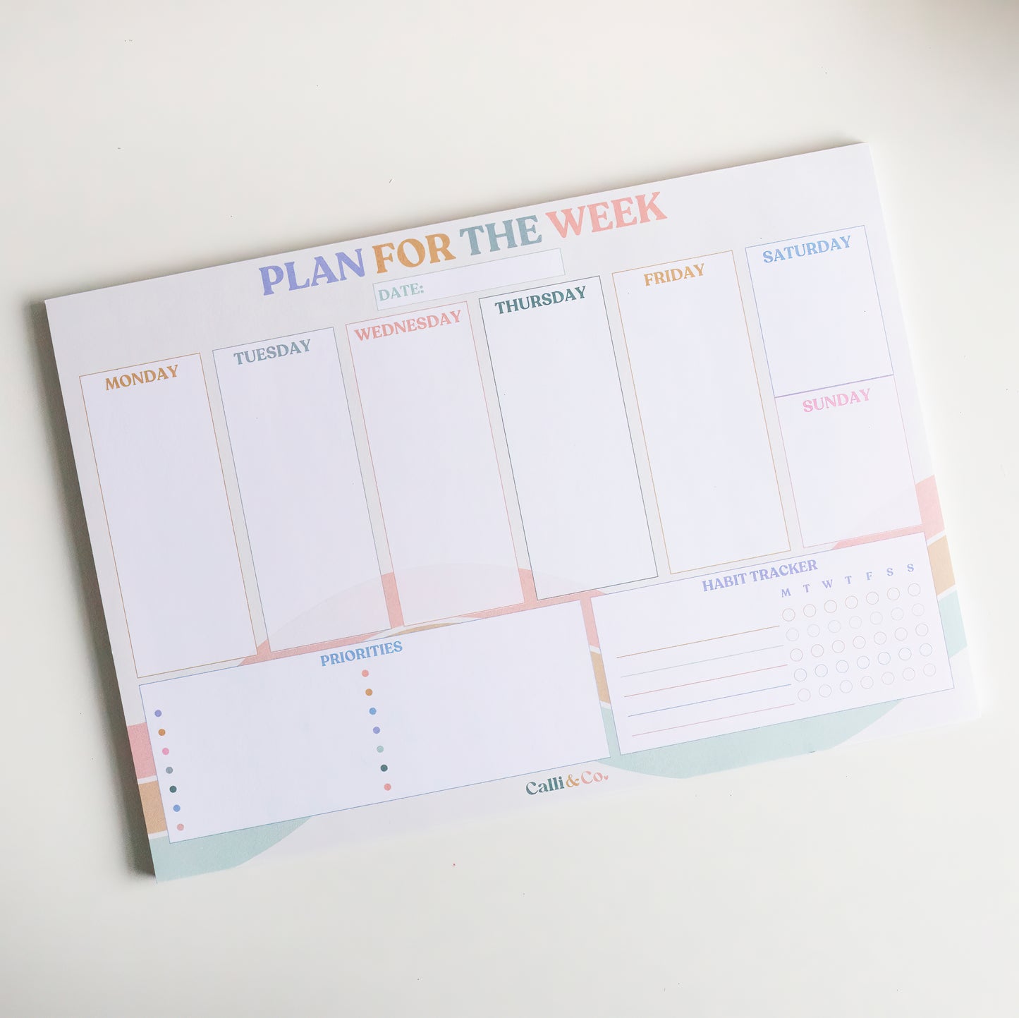 A4 Soft Pastel Weekly Planner Pad | Colourful Desk Notepad | Daily Planner, Priorities & Habit Tracker | 50 Sheets | No Bleed-Through