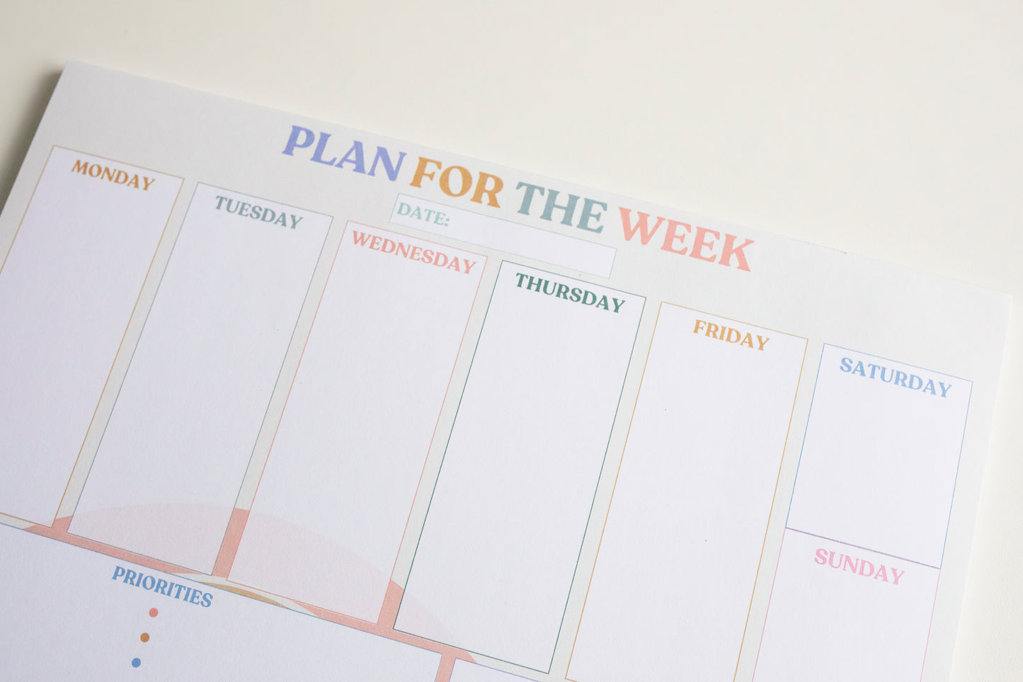 A4 Soft Pastel Weekly Planner Pad | Colourful Desk Notepad | Daily Planner, Priorities & Habit Tracker | 50 Sheets | No Bleed-Through