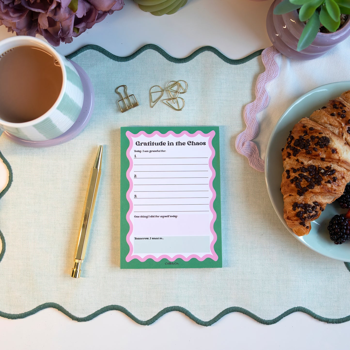 Daily Gratitude Notepad | A6 Mindset Pad, Green & Pink