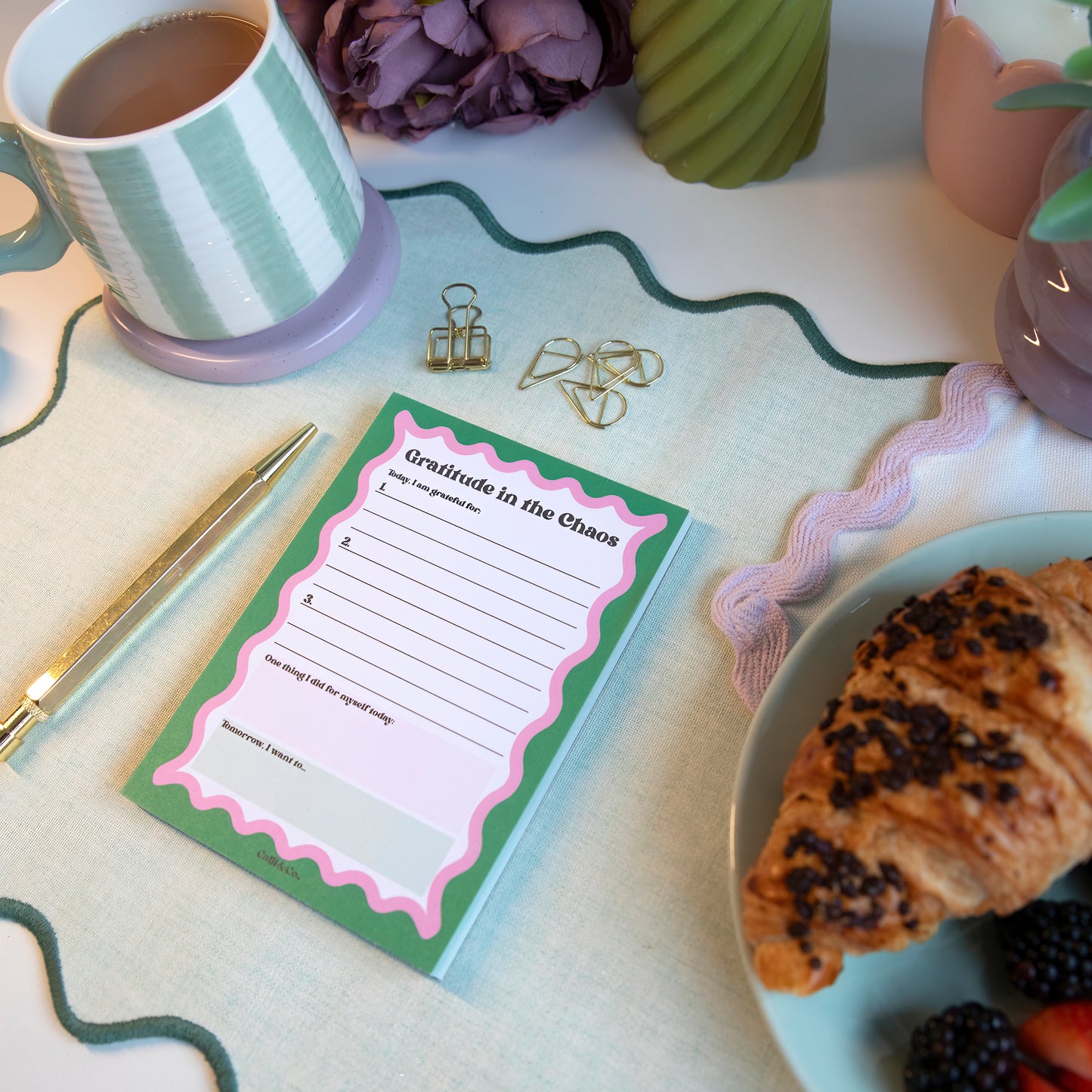 Daily Gratitude Notepad | A6 Mindset Pad, Green & Pink