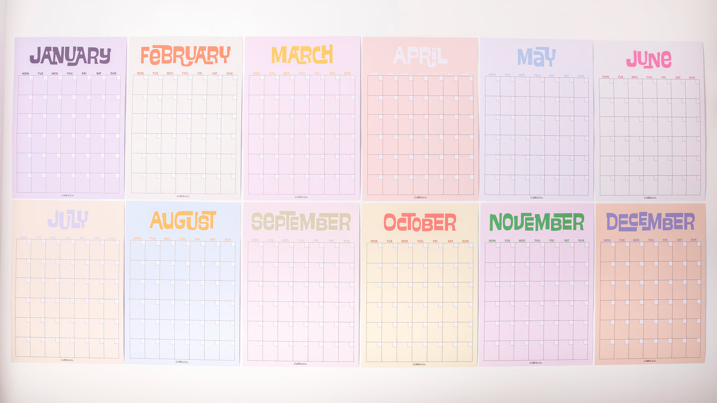 A3 Colorful Monthly Wall Planner | Undated Perpetual Calendar