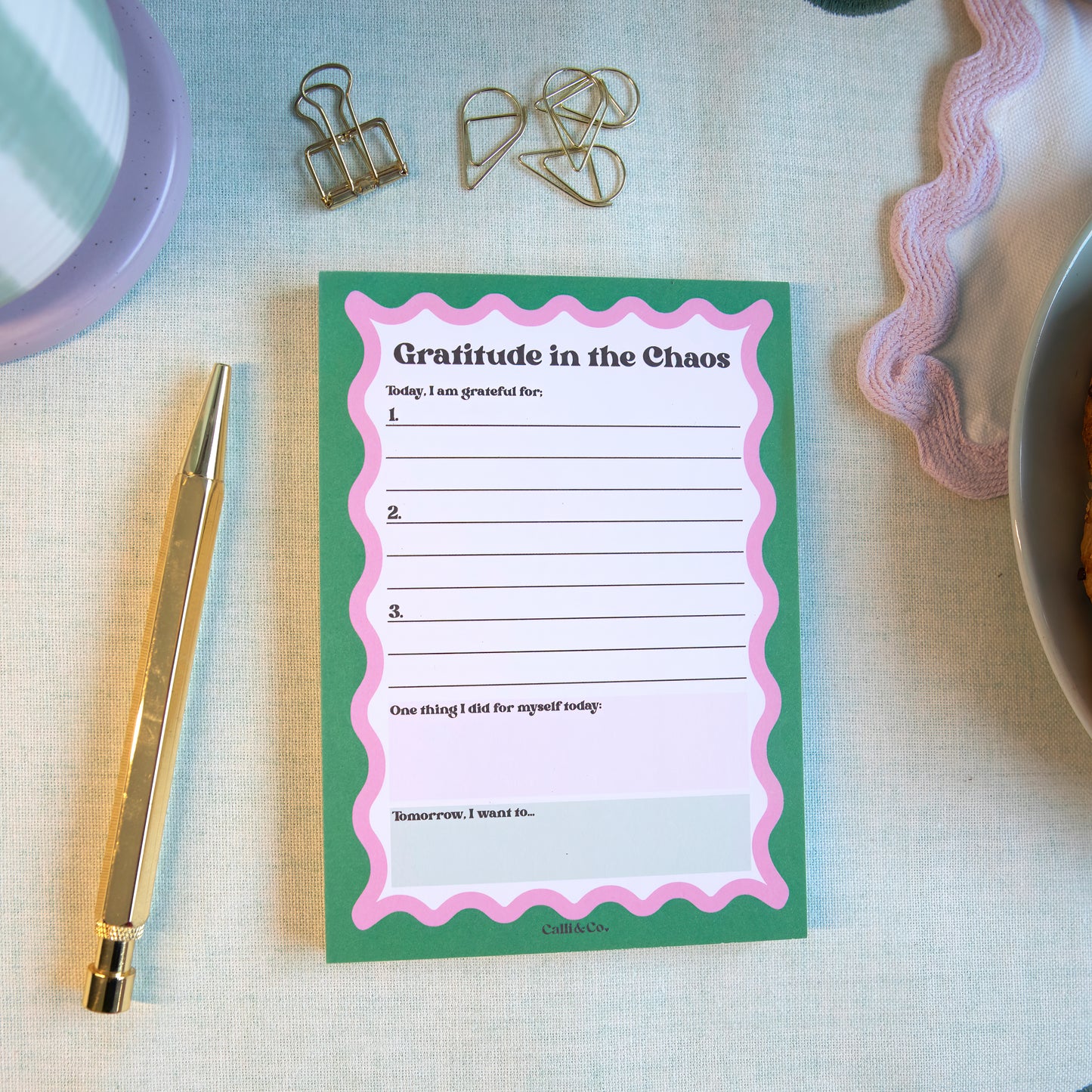 Daily Gratitude Notepad | A6 Mindset Pad, Green & Pink