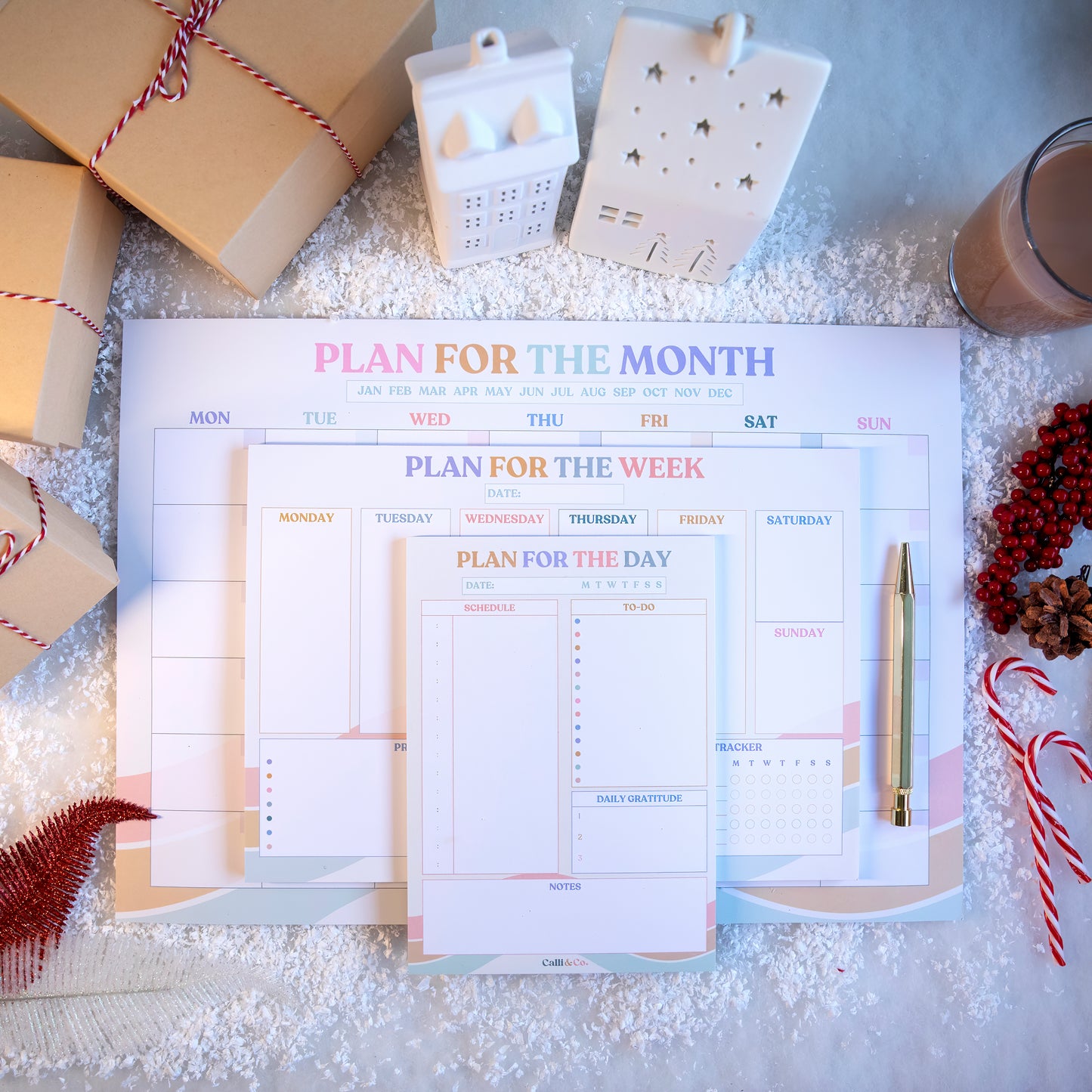 A3 Pastel Monthly Desk Planner | Undated Calendar Organiser